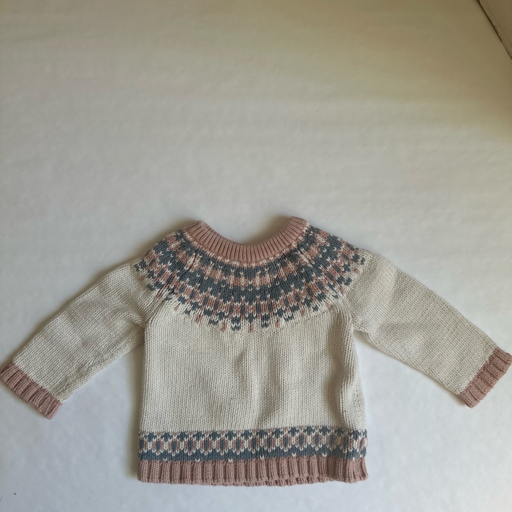 Charming Knit Sweater - Cream, Pink, and Blue